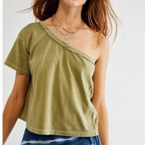 We The Free Asymmetrical Olive Crop Top
